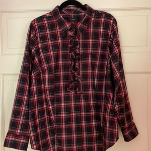 Talbots, size 16W, red, black and white plaid blouse